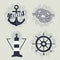 Set of retro nautical labels. Vector illustration.