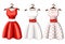 Set of retro pinup cute woman dresses. Short and long elegant black, red and white color polka dot design lady dress collection. V