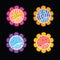 Set of retro psychedelic daisies with US state names in the center