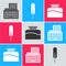 Set Retro typewriter, Feather pen and Inkwell icon. Vector