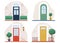 Set of retro vintage front doors. Vector illustration on white isolated background.