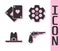 Set Revolver gun, Playing cards, Western cowboy hat and Revolver cylinder icon. Vector