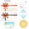 Set of ribbon tied bows in vector format for gift card, greeting