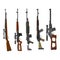 Set of rifle guns, military and hunting weapon