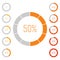 Set of ring pie charts with percentage value. Performance analysis in percent. Modern vector grey-orange infographic