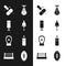 Set Ringing bell, Punching bag, Vitamin pill, Boxing training paws, American Football ball and ring icon. Vector