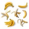 A set of ripe bananas on a white background. View from above. Isolated