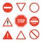 Set of road stop signs, flat vector illustration isolated