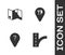 Set Road traffic sign, Folded map, Unknown route point and Cafe and restaurant location icon. Vector