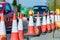 Set of roadworks cones on uk motorway