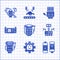 Set Robot, Battery, low battery charge, blueprint, Mechanical robot hand and icon. Vector