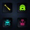 Set Robot, Screwdriver, Mars rover and vacuum cleaner. Black square button. Vector