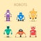 Set of robots. Vintage style. Cartoon vector illustration