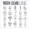 Set of rock club thin line icons, pictograms.