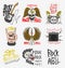 Set of Rock and Roll music symbols with Guitar Wings Skull, Drums Plectrum. labels, logos. Heavy metal templates for