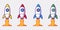 Set rocket cartoon vector icon illustration. transparant background