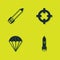 Set Rocket, Nuclear rocket, Parachute and Target sport icon. Vector