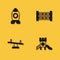Set Rocket ship toy, Slide playground, Seesaw and Education logic game icon with long shadow. Vector