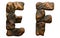 Set of rocky letters E, F. Font of stone on white background. 3d