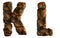 Set of rocky letters K, L. Font of stone on white background. 3d