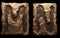 Set of rocky letters M, N. Font of stone on black background. 3d