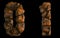 Set of rocky numbers 0, 1. Font of stone on black background. 3d