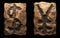Set of rocky symbols dollar and yen. Font of stone on black background. 3d