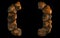 Set of rocky symbols left and right parentheses. Font of stone on black background. 3d