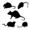 Set of rodent silhouettes. Isolated contours of mice and rats. Black outlines on a white background