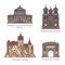 Set of Romania architecture landmarks in thin line