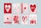 Set of romantic love layouts with red hearts. Collection of modern minimalistic wedding cards, Valentine s day mockup