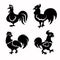 Set of roosters, hens silhouette, vector illustration