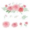 Set of roses and bouquets, watercolor vector