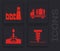 Set Rotating drill digging a hole, Oil industrial factory building, Tanker truck and Oil rig with fire icon. Vector