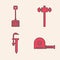 Set Roulette construction, Snow shovel, Sledgehammer and Calliper or caliper and scale icon. Vector