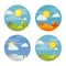 Set of round four season icons: summer, winter, spring, autumn. Stock vector illustration.