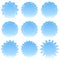 Set of round grunge blue winter gradient stickers with white snowflakes