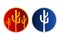 Set of round logo with a picture of a stylized gradient cactus. Red and blue. Vector EPS10 illustration.