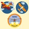 A set of round logos for aeromodeling vintage airplanes
