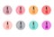 Set of round patterns with bottles of nail polish. Multicolored icons for beauty bloggers.