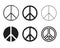 Set of round peace sign. Nuclear disarmament icons set