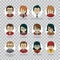 Set of round people icons your office team. Collection of professions in IT company. IT industry. Man, woman, boy, girl