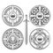 Set of round shields with celtic pattern and medieval ornaments, knight armor, chivalry shields