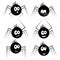 Set of round spider emoticons and icons with emotions and funny faces. Isolated illustration on a white background.