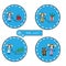 Set round sticker with girl pulling sled with Christmas tree, bi