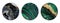 Set of round stickers with artificial marble stone texture, abstract marbling decor collection, malachite green and jasper with
