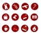 Set of round stories New Year templates. Red icons with attributes of the holiday.