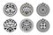 Set of round tattoo ornament with sun symbols face and swastika.