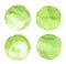 Set of round watercolor backgrounds light green color on white background, circle shape backdrops