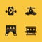 Set Route location, Passenger train cars, Bridge for and Handcar transportation icon with long shadow. Vector